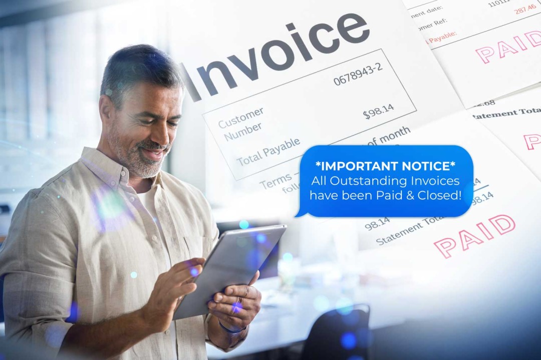 how can small businesses get invoices paid on time. Image shows man collecting outstanding invoice debt